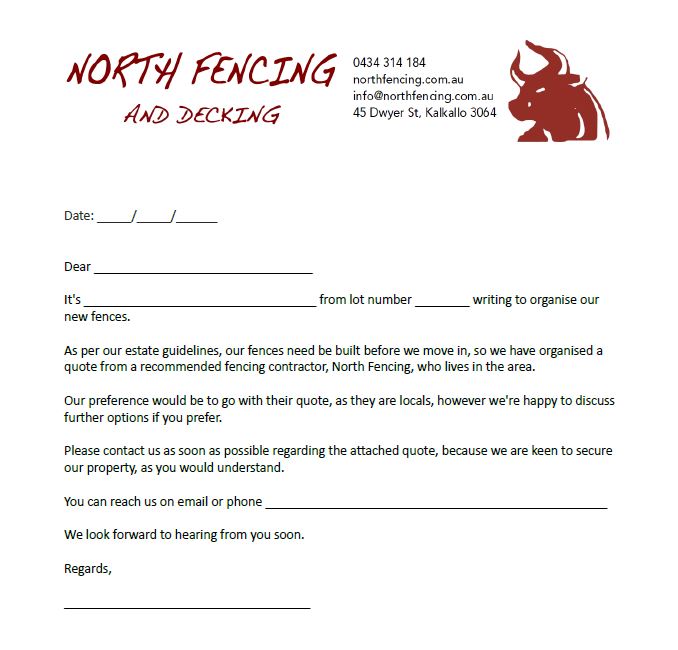 North Fencing Letter to Neighbours